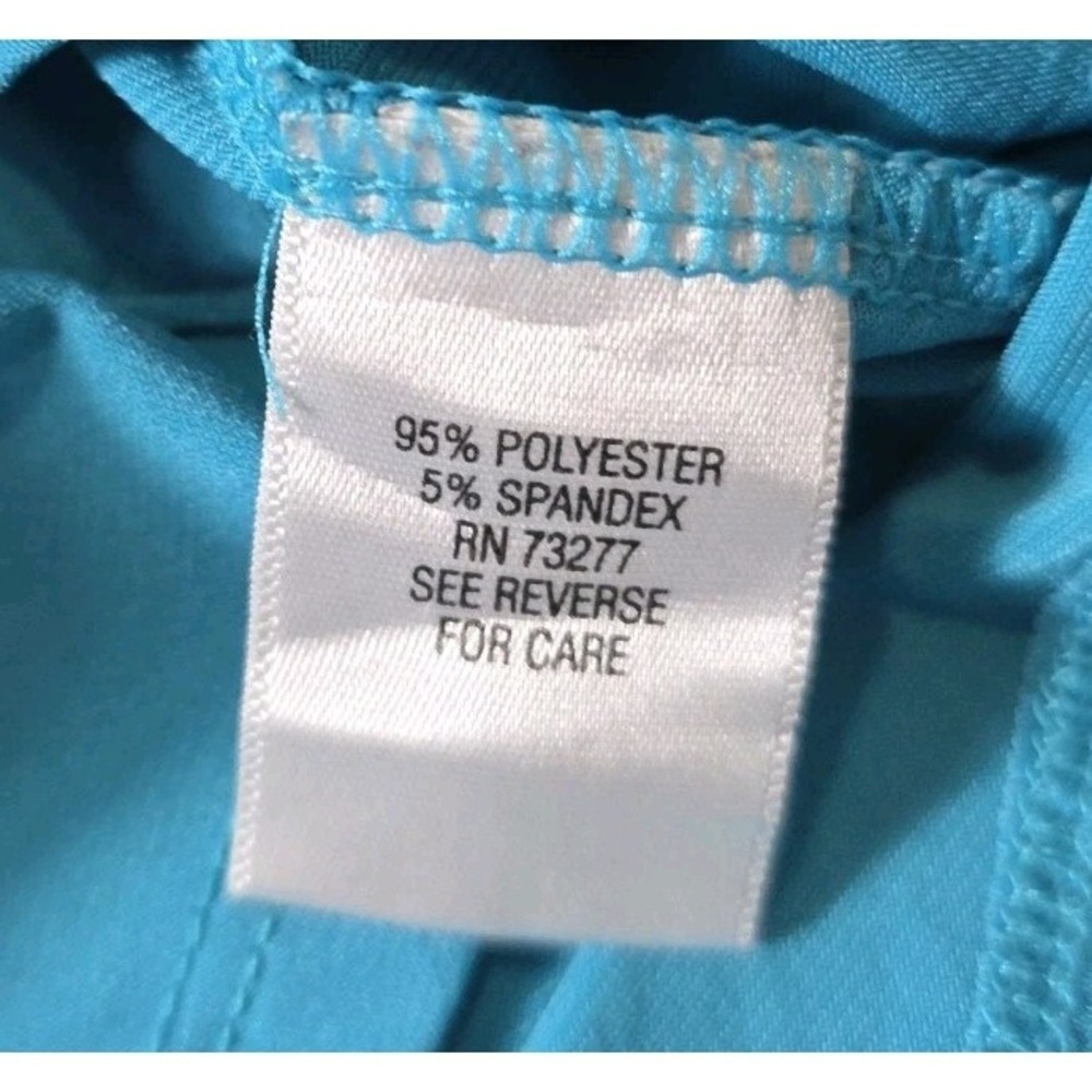Dana Buchman Vintage 90s Turquoise Blouse Women L Stretch Casual Chic - Picture 9 of 9